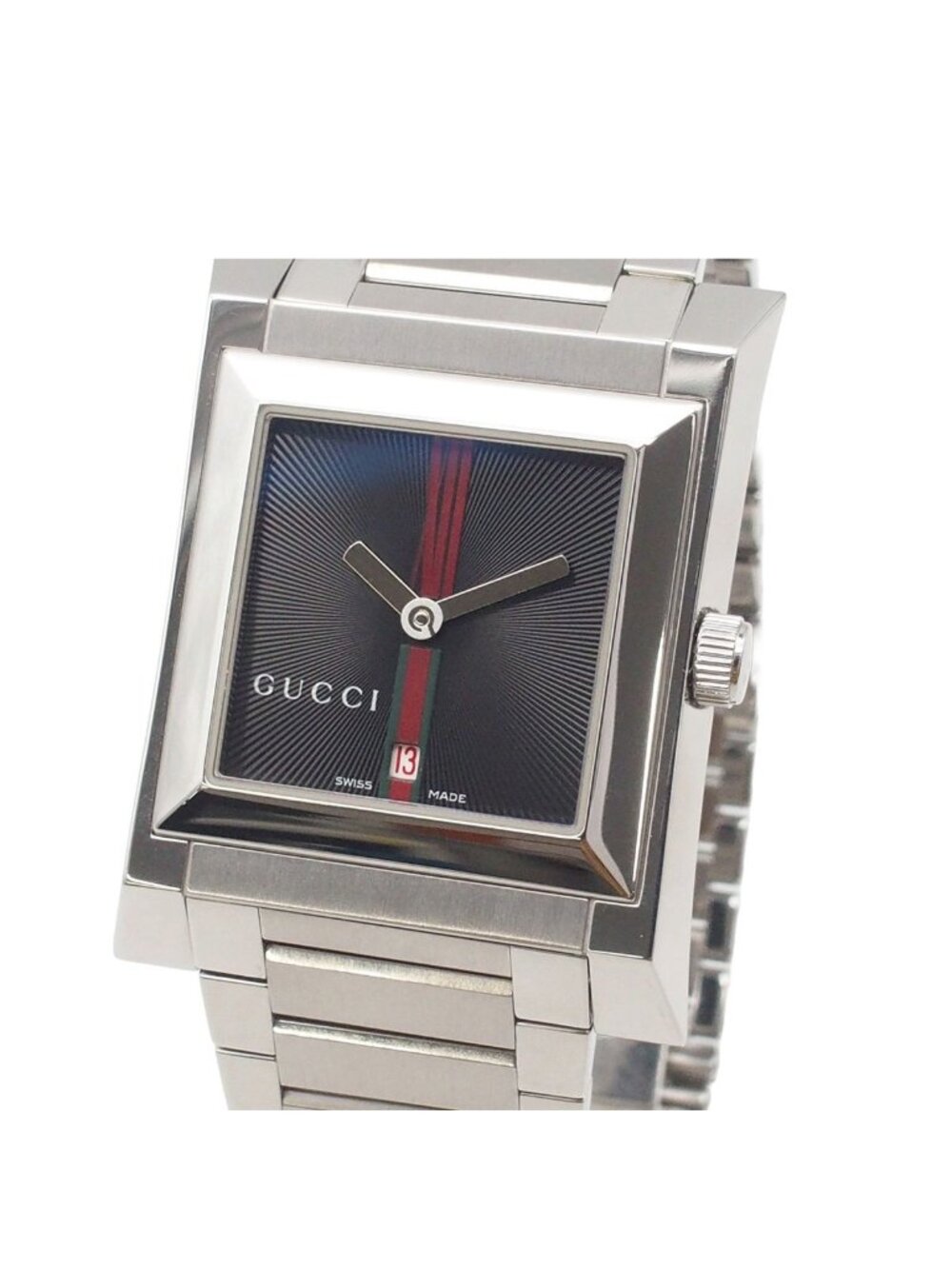 Gucci Square Watch Webbing Line Black Stainless Steel Quartz